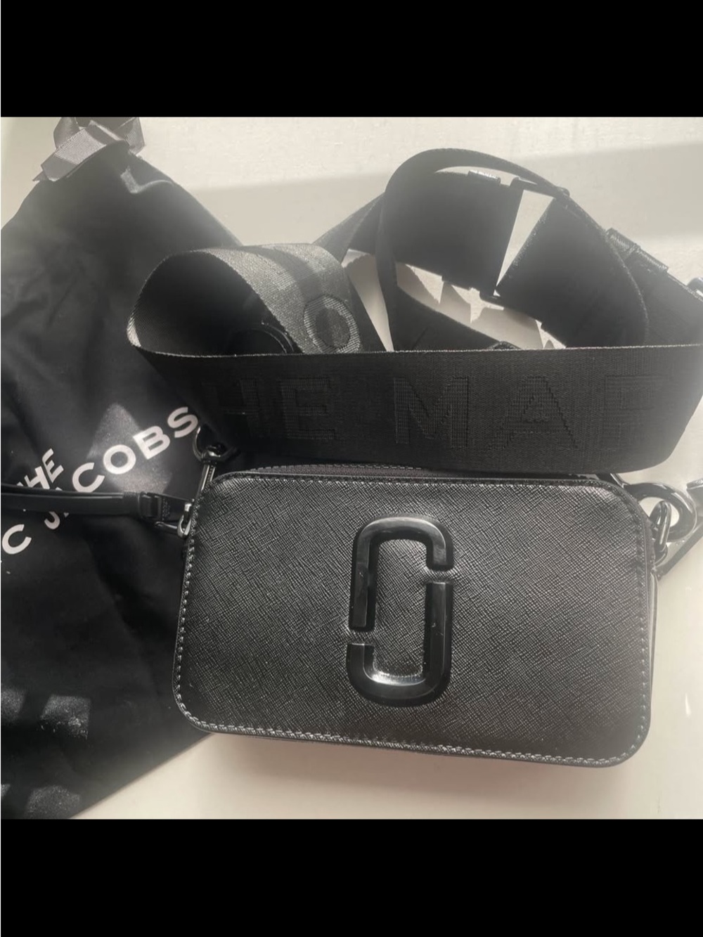 Marc Jacobs Black Snapshot Camera Crossbody with Wide Logo Strap